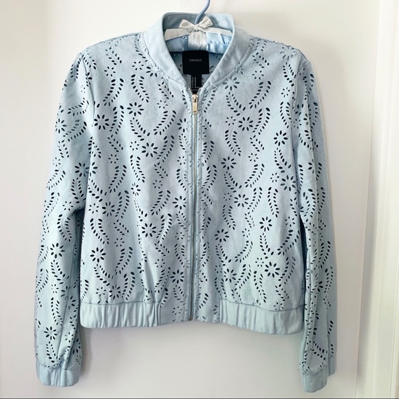 FOREVER 21 blue faux suede jacket s/m - Picture 8 of 11